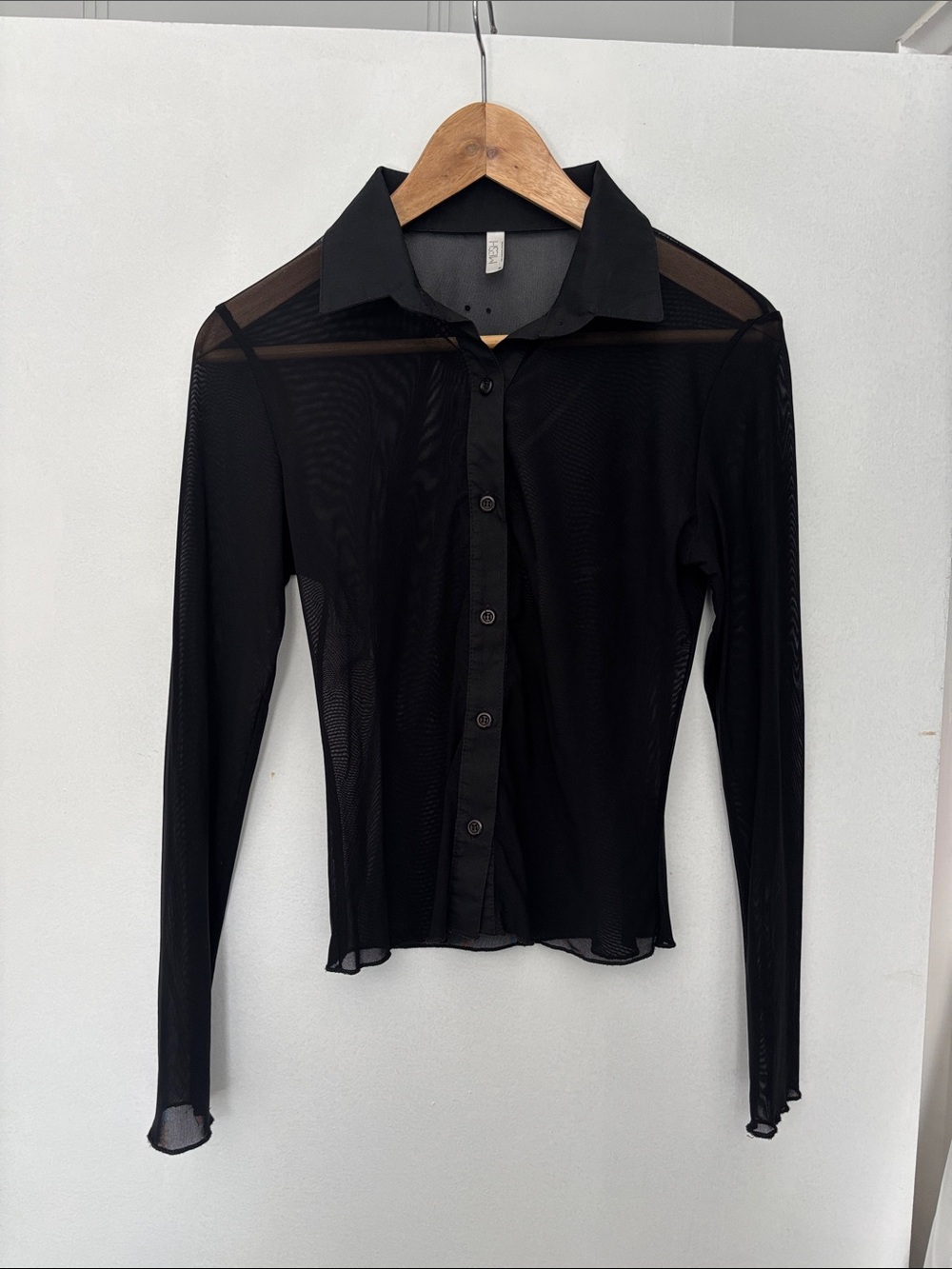 Los Angeles Apparel Black Mesh Button-Up Long Sleeve Top